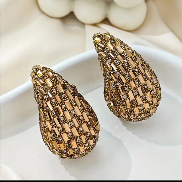 Gold Textured Teardrop Earrings - Picture 1 of 2